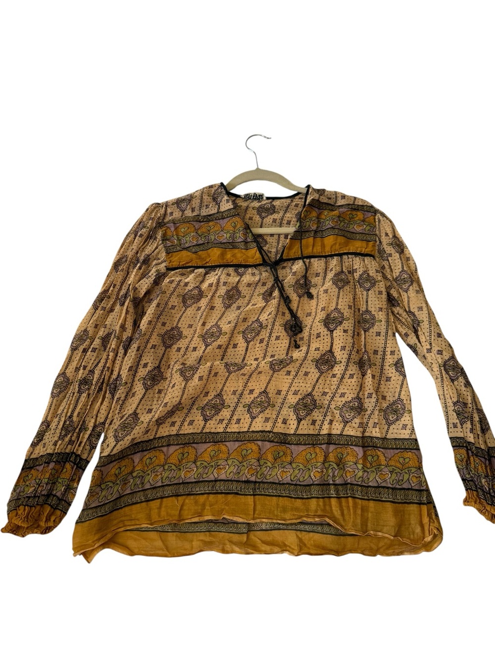 Vintage Mustard and Cream Cotton Printed Boho Tunic